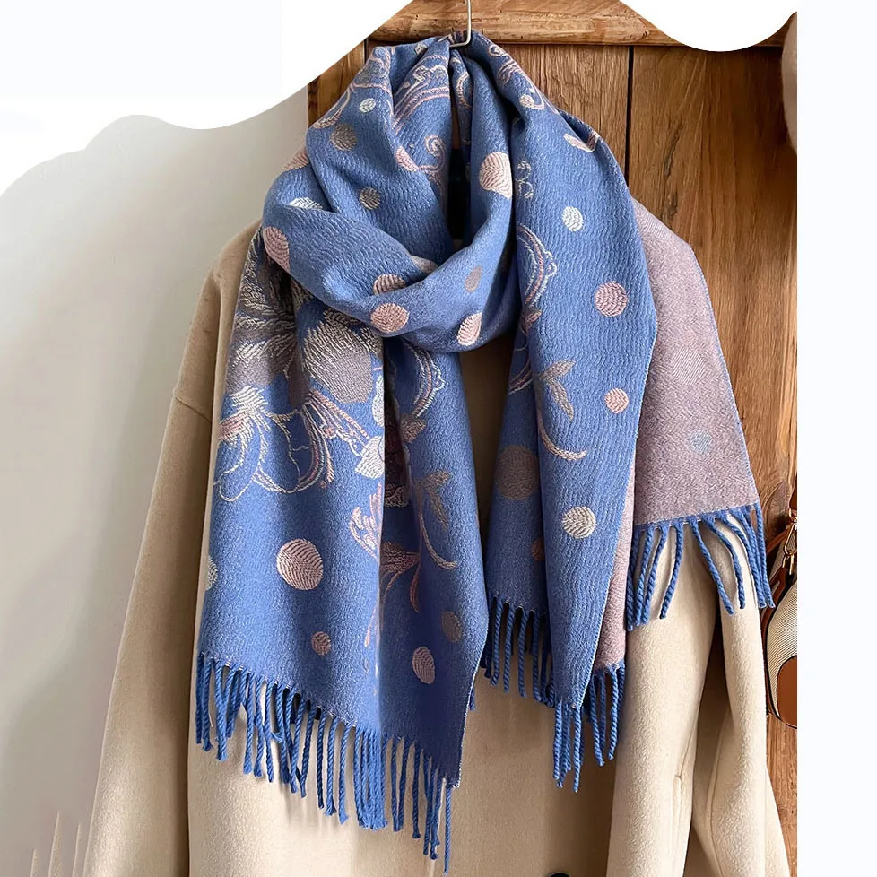 Elegant Embroider Flowers Acrylic Cashmere Scarf Comfort Covering Yarn Winter Neckerchief Long Women Shawl Mother Gifts