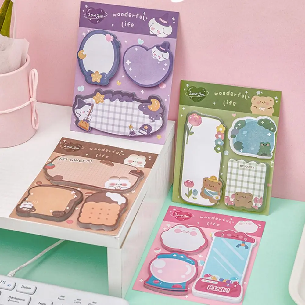 Kawaii Cartoon Strawberry Rabbit Bear Sticky Notes Memo Pad Cute Message N Times Sticky Office Stationery Supply Journal Planner