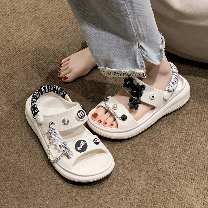 Women\'s Summer Slippers Punk Sandals Platform Shoes Mules Flip Flops Clogs Garden Shoes With Charms Flat Casual Outdoor Shoes