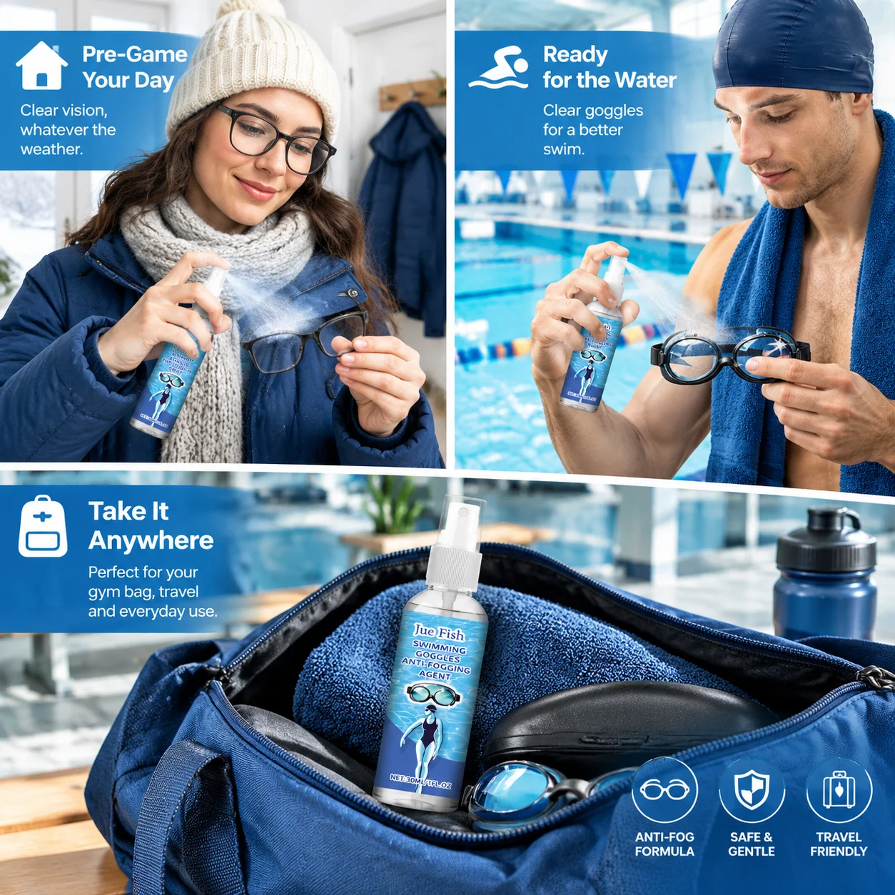 Anti-Beschlag-Spray für Brillen, Schwimmbrillen, Linsenpflege, tragbarer 30ml-Schutz für Schwimm- und Skibrillen für jede Jahreszeit – Detail 6