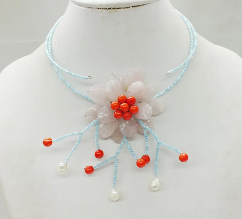 

Amazingly beautiful. Special price. Pink natural crystal flower necklace 19"