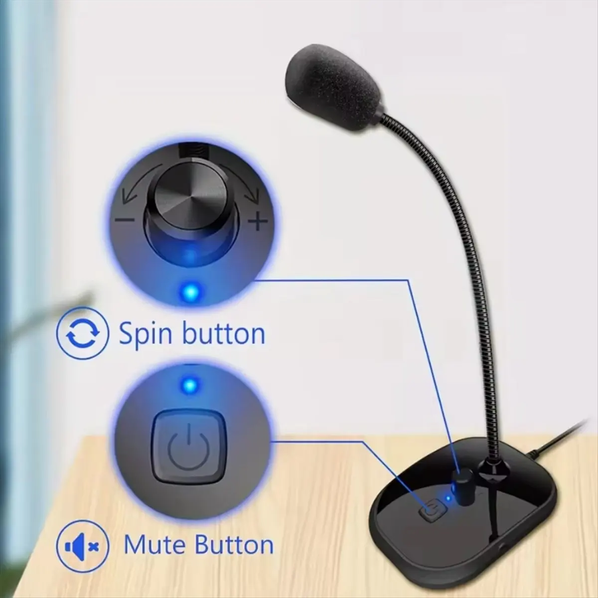 A72Z Omnidirectional USB Gooseneck Microphone with Volume Control & Mute Button Plug&Play for Streaming on Computer, Laptop