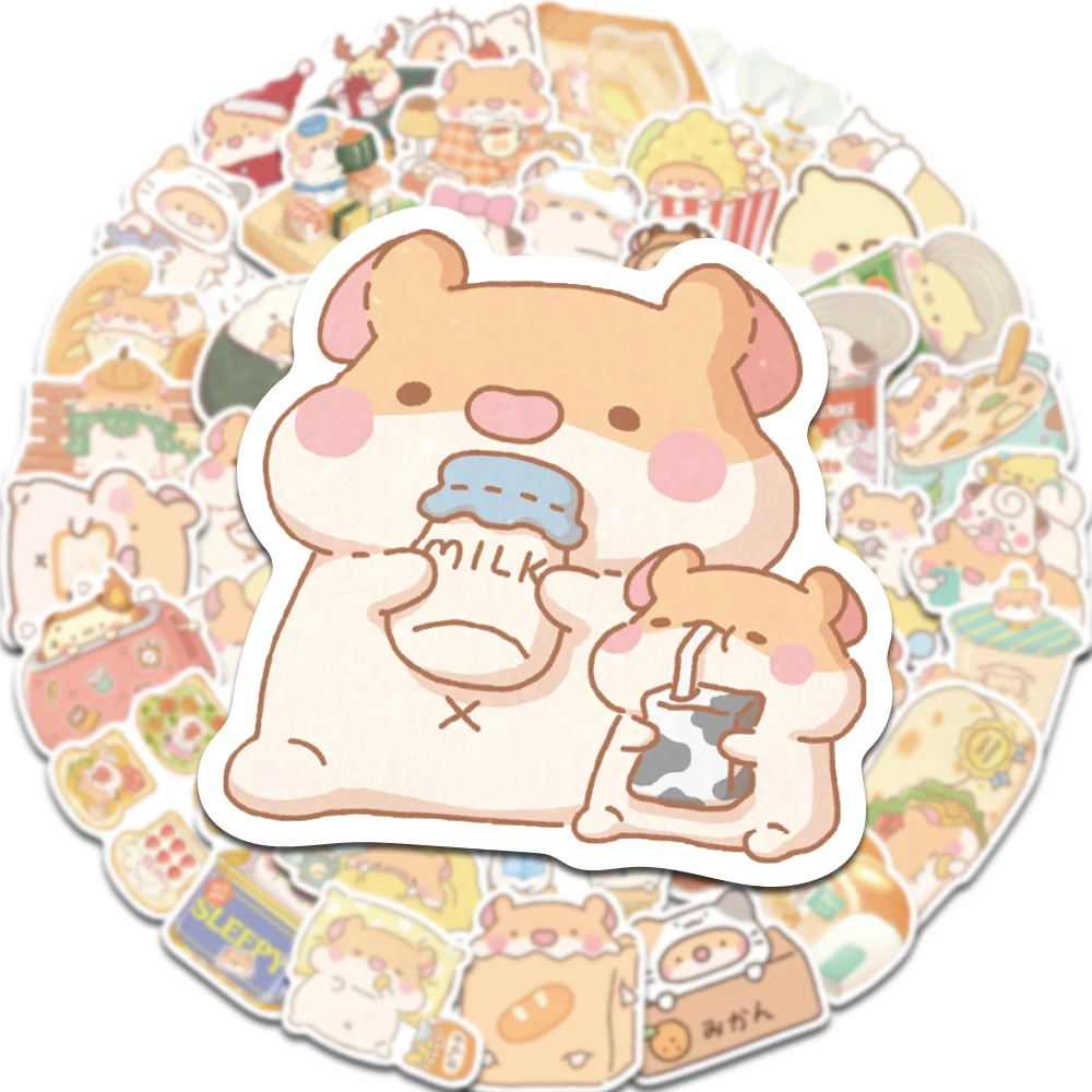 50PCS Cute Bread Mouse Graffiti Stickers Scrapbooking Collage Material Water Cup Skateboard Phone Case Diary Waterproof Stickers