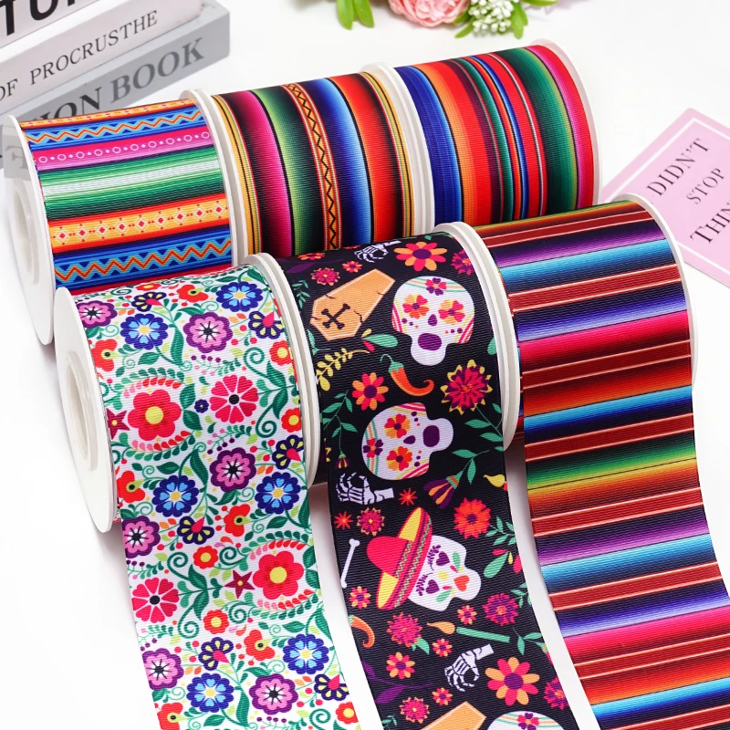 5 Yards Flower And Stripe Printed Grosgrain Satin Ribbons For Bows DIY Craft Decoration Packaging Supplies. 85034