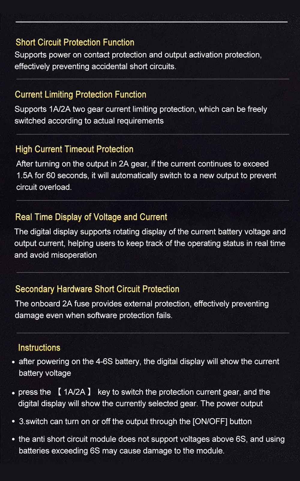 

SpeedyBee Anti Short Circuit Module 4-6S 1A/2A Current Limiting for RC Flight Stack Durable Electronic Component