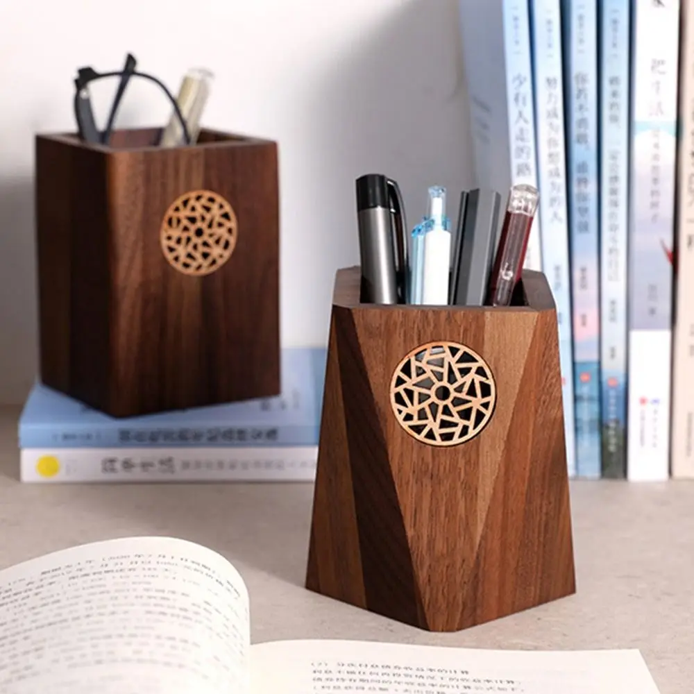 Desk Organizer Multiple Use Wooden Pen Holder Vintage Square Shape Wooden Pencil Box Durable Practical Pen Container Office