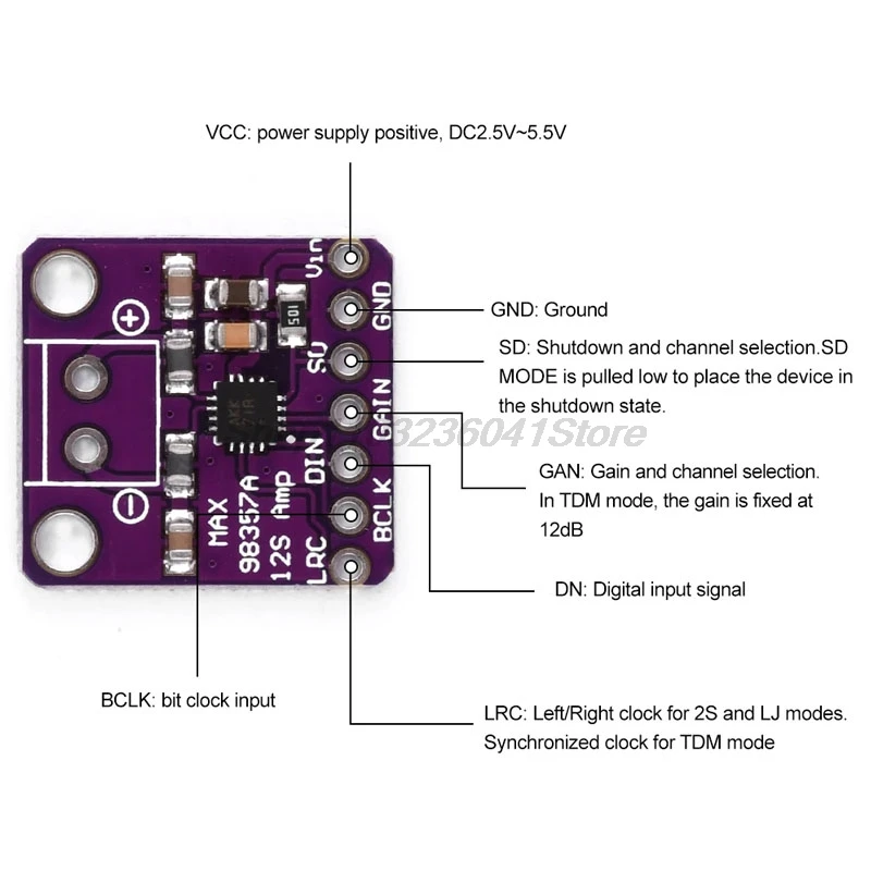 Max98357 I2S 3W Class D Amplifier Breakout Interface Dac Decoder Module Filterless Audio Board For for Raspberry Pi Esp32