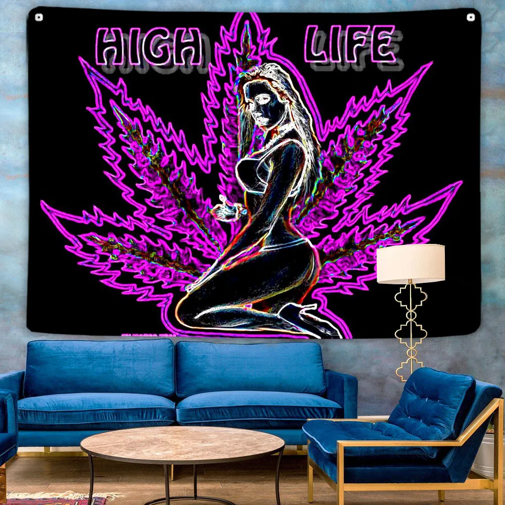 Beauty Psychedelic Leaf Weed Tapestry Hippie Naked Girl Wall Hanging Art Bedroom Living Room Dorm Back To School Season Decor