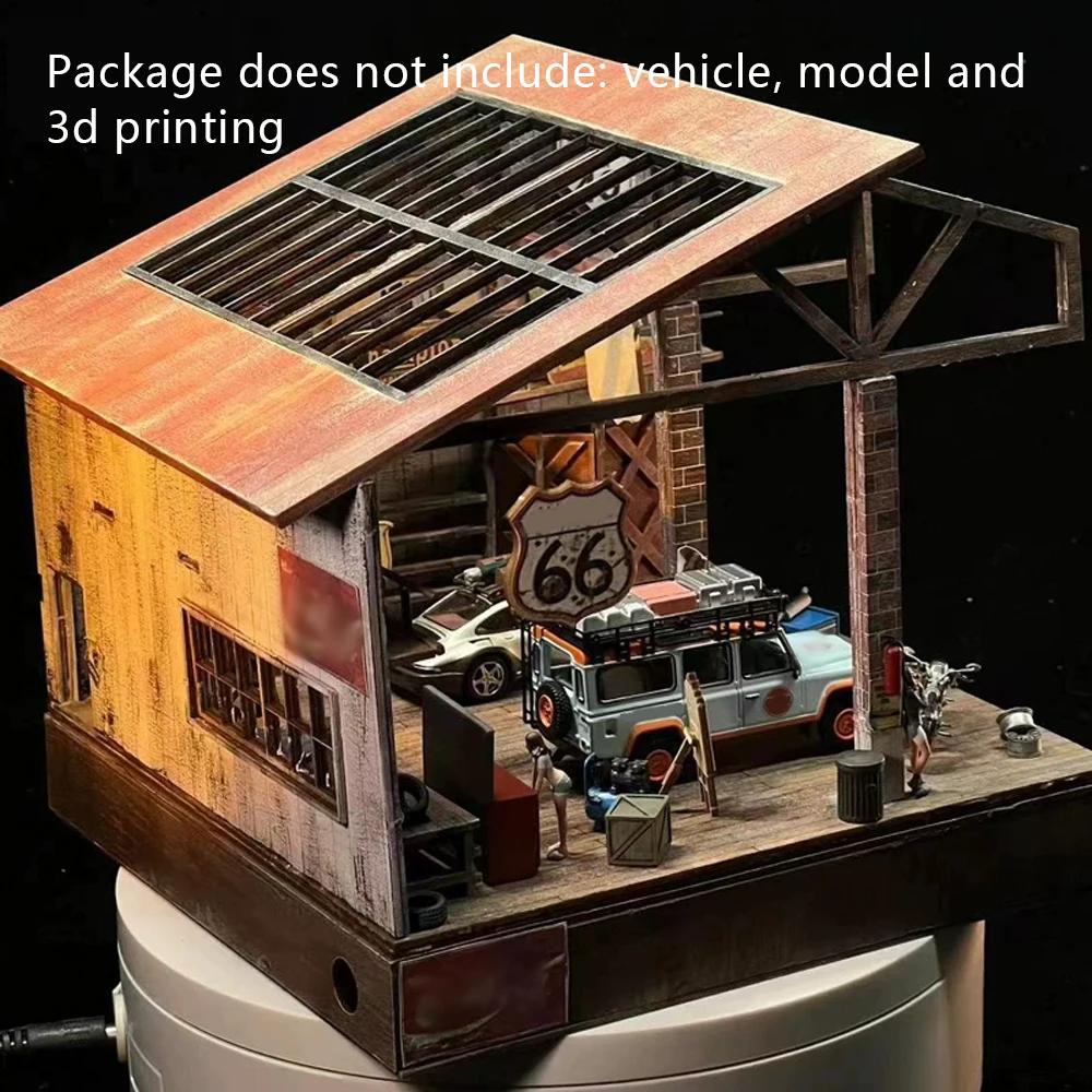 1:64 Amerikaanse Garage & Car Warehouse DIY-modelkit - Eenvoudige montage Vintage scènebouwmateriaal