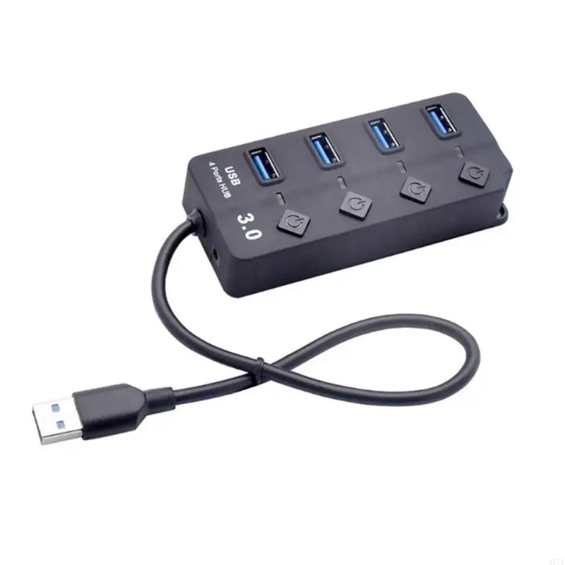 

4X7E Fast Speed Multiports USB Splitter For PC Connectivitys 4 Port Adapters With Switches Control & Lights
