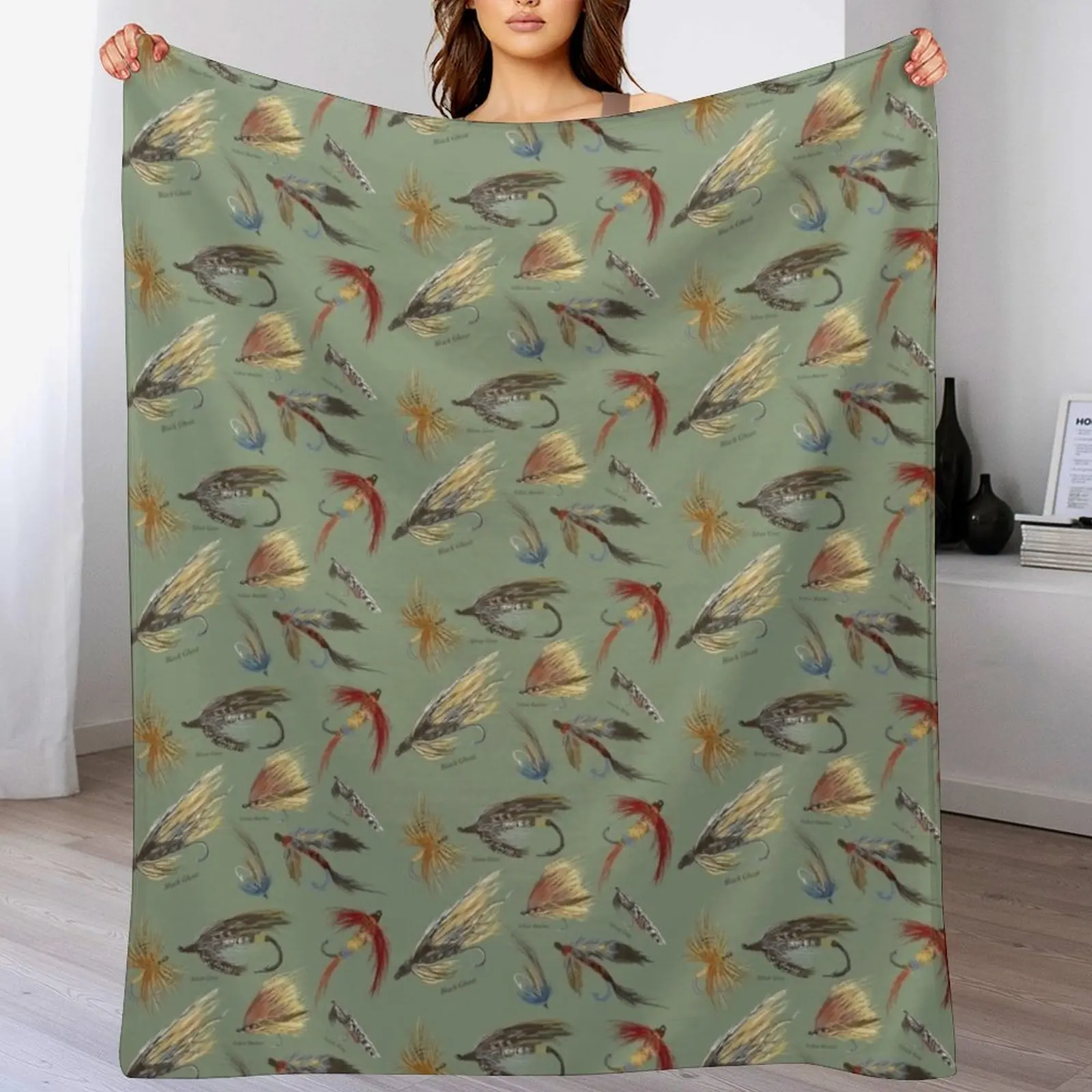 

Fly Fishing with Hand Tied flies! Throw Blanket Soft Furrys warm winter Vintage Blankets