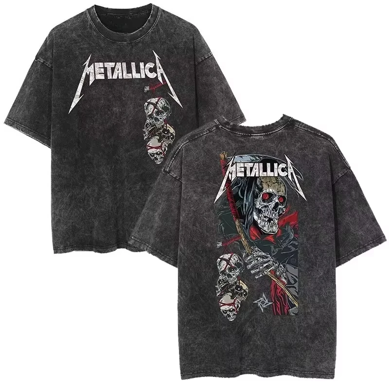 

Мужская футболка Metallica с эффектом потертости, лето 2026, 100% хлопок, винтажный рок, унисекс, винтажная мода, короткий рукав, свободный крой, в стиле Y2K