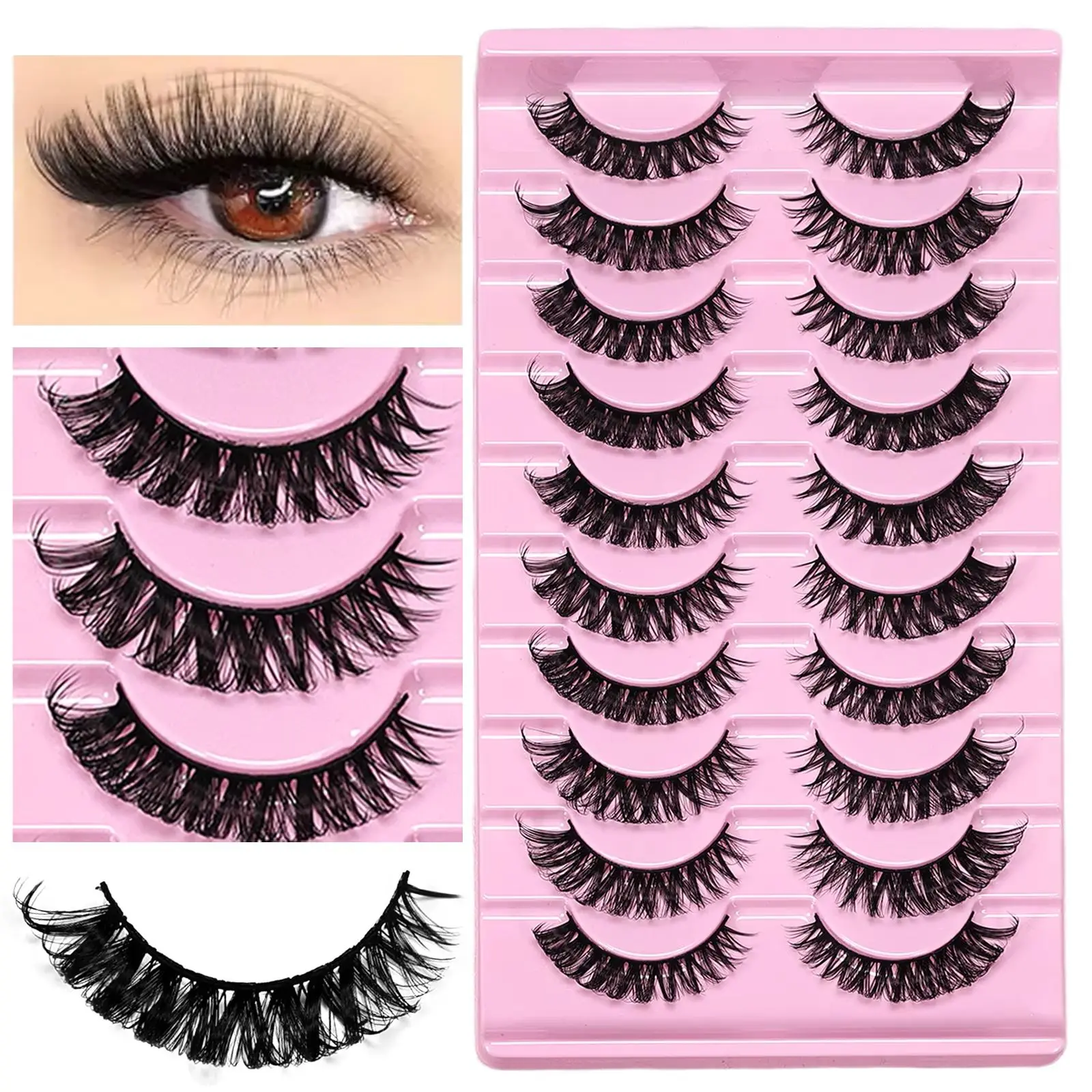 10 Pairs Dramatic Cat Eye D Curl Russian Strip False Eyelashes Fluffy Volume Makeup Lashes