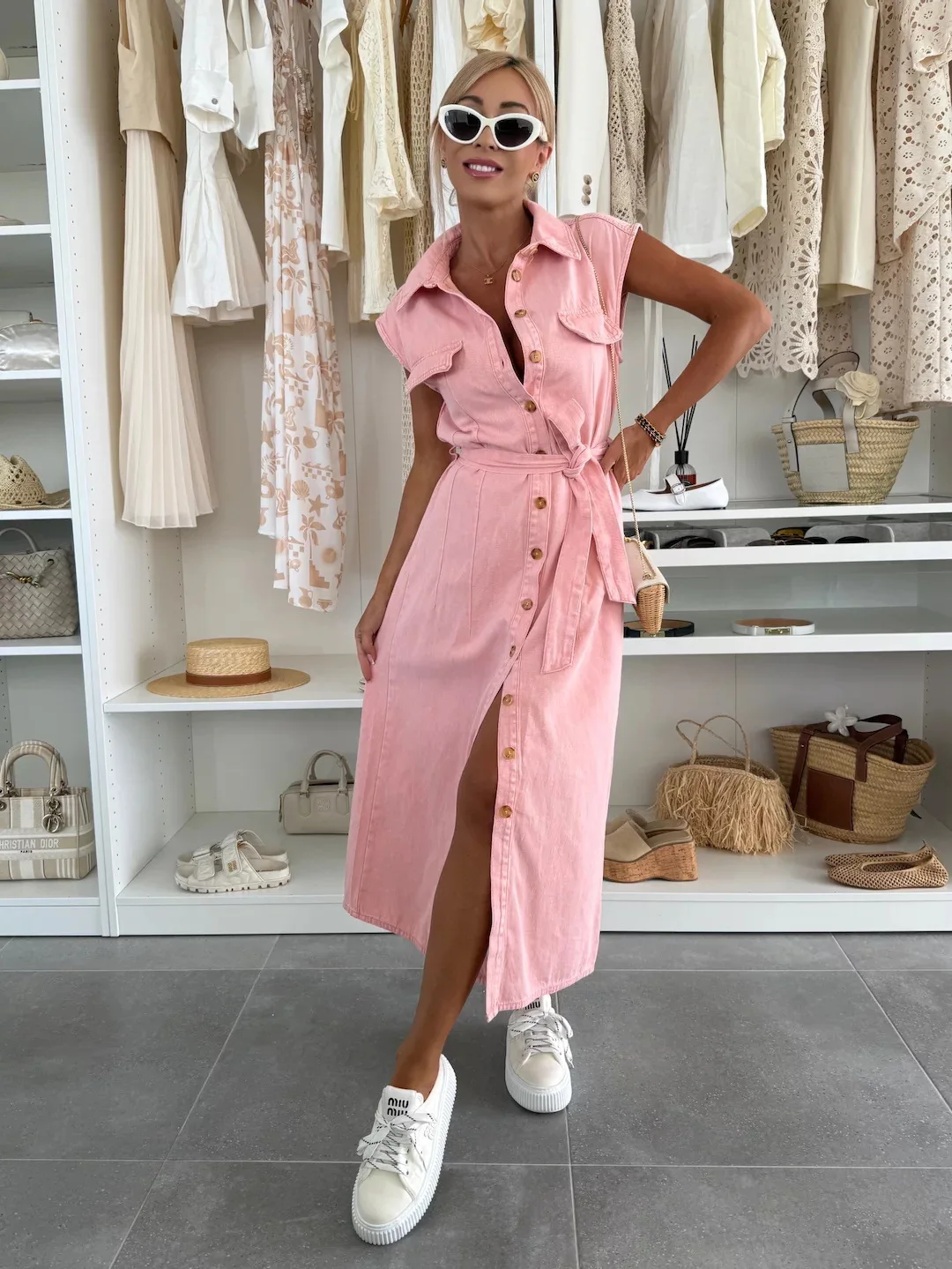 Women's 2025 Casual Denim Shirt Dress Button Down Sleeveless A-Line Mini Dress for Daily Streetwear Summer Outfits Split Dresses - Image 4