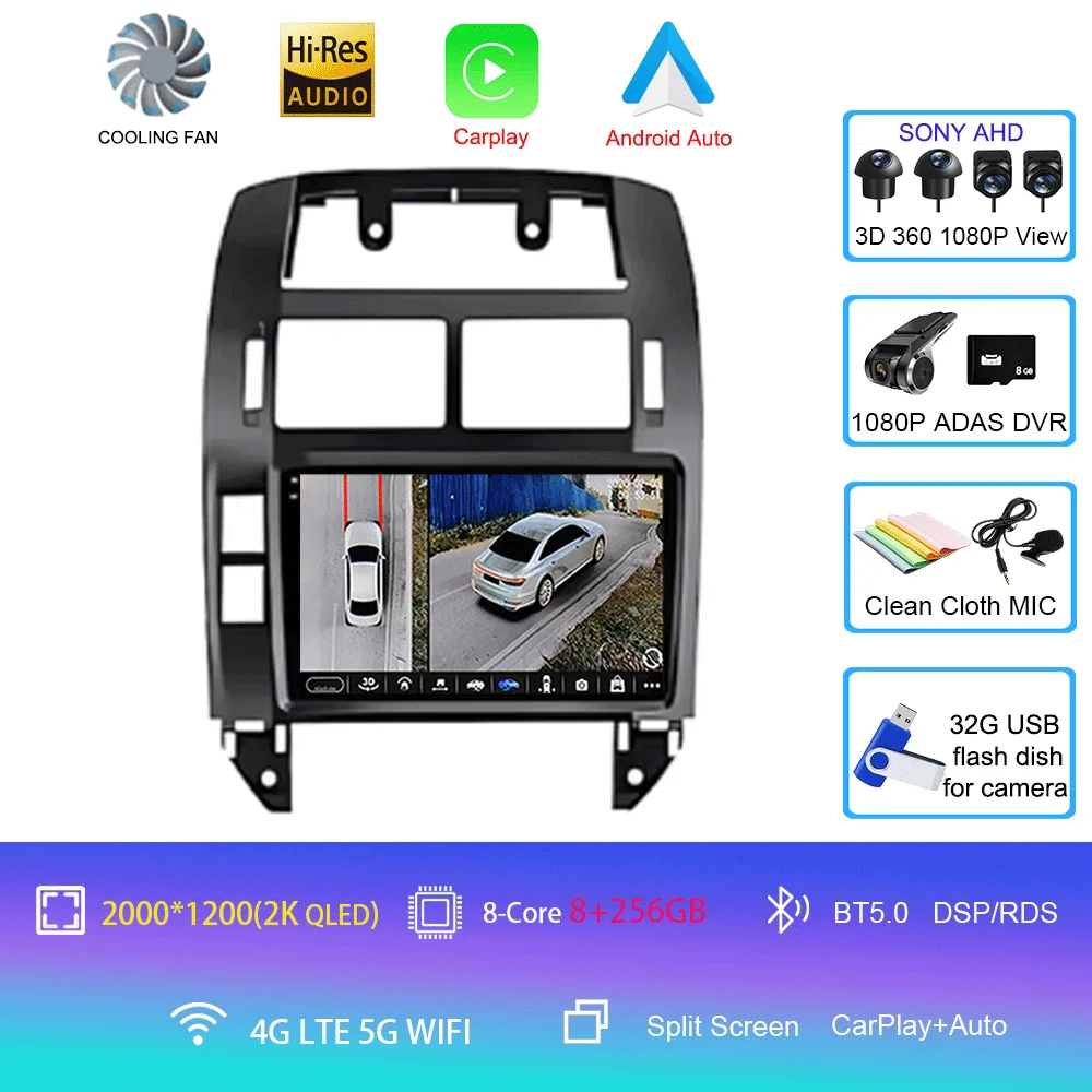Auto radio Android 16 multimediaspeler GPS Carplay QLED scherm stereo voor Volkswagen VW Polo MK4 6Q 9N 9N3 2004-2009