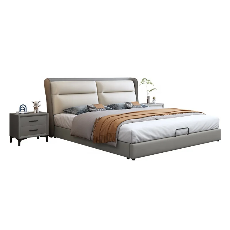 Home Bedroom Furniture Wholesale Price Custom Simple Design Sleeping Bed with Storage Drawers Soft Up-holstered Queen Bed Frame