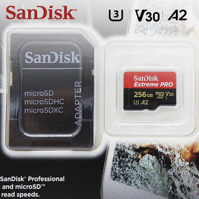 بطاقة ذاكرة SanDisk V30 4K MicroSD 128GB 256GB للطائرات بدون طيار كاميرا الحركة A2 بطاقة SD صغيرة للهاتف 32GB 64GB C10 بطاقات فلاش TF