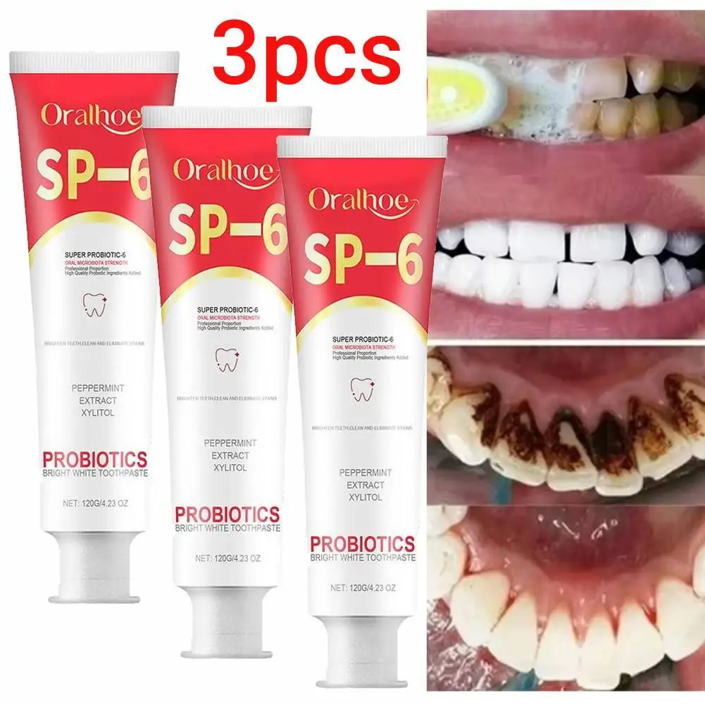 3PCS Probiotic Toothpaste SP-6 Whitening Tooth Remove Plaque Stains Teeth Whitener Oral Hygiene Clean Fresh Breath Denta 120g