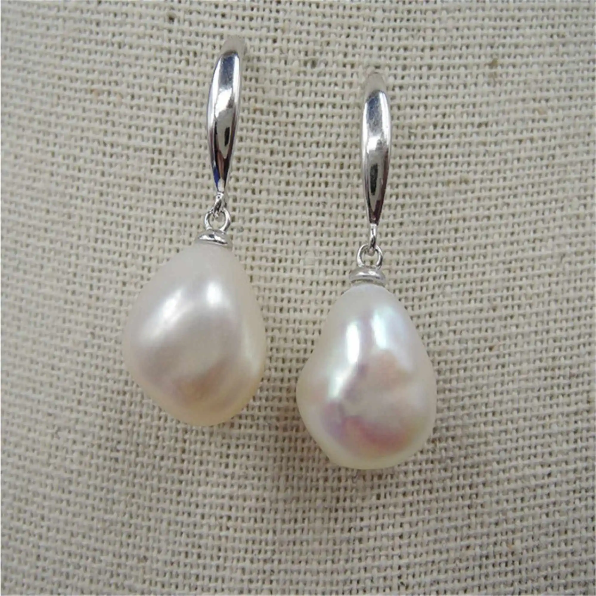 

11-12mm natural white Baroque Pearl Silver hooks DIY earrings Beach Silver Dangle Women Dangling Clip-on Gemstone Gold