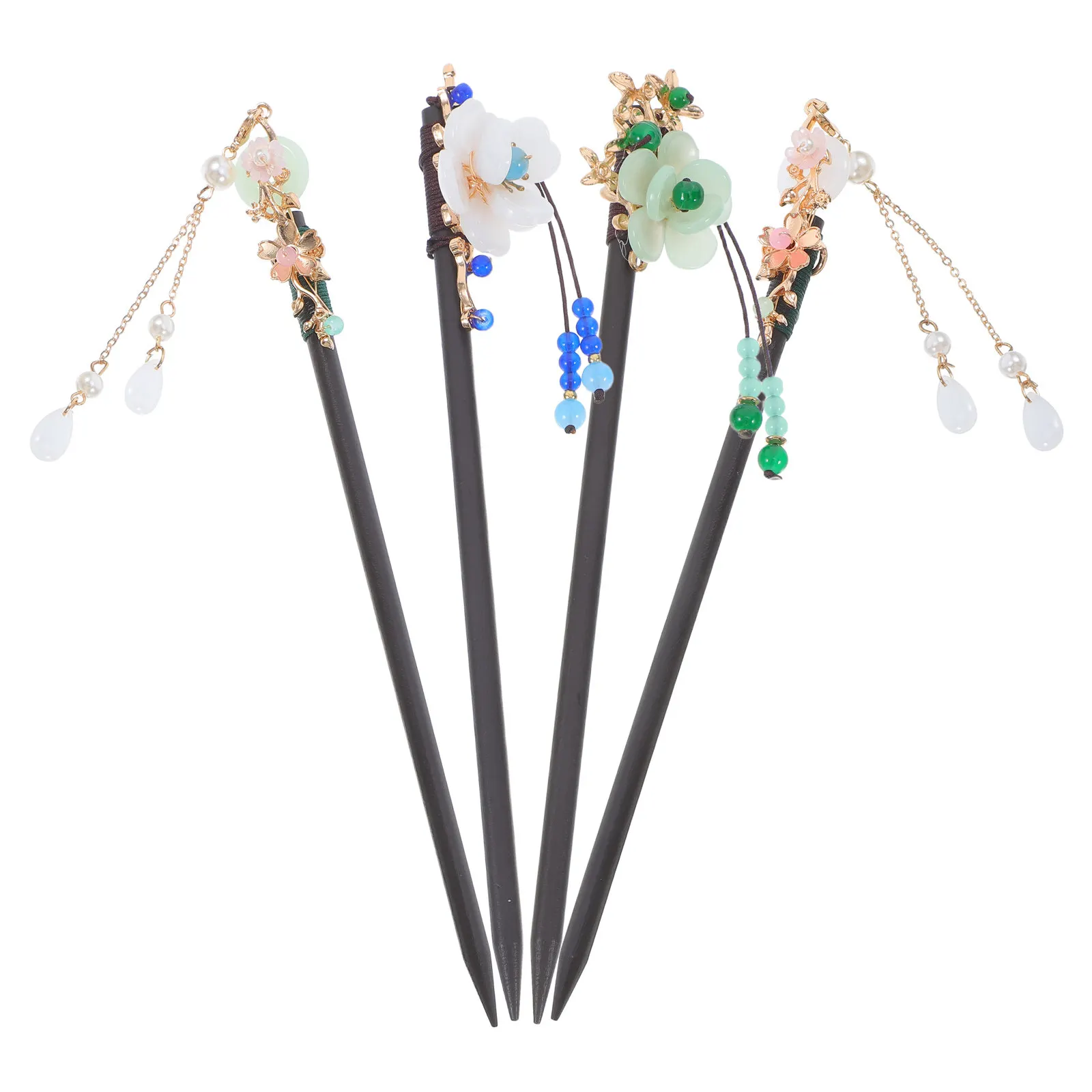 

4Pcs Chinese Hairpins Tassel Hair Sticks Wooden Vintage Hair Chopsticks Hanfu Accessories Elegant Styling Pins for Women