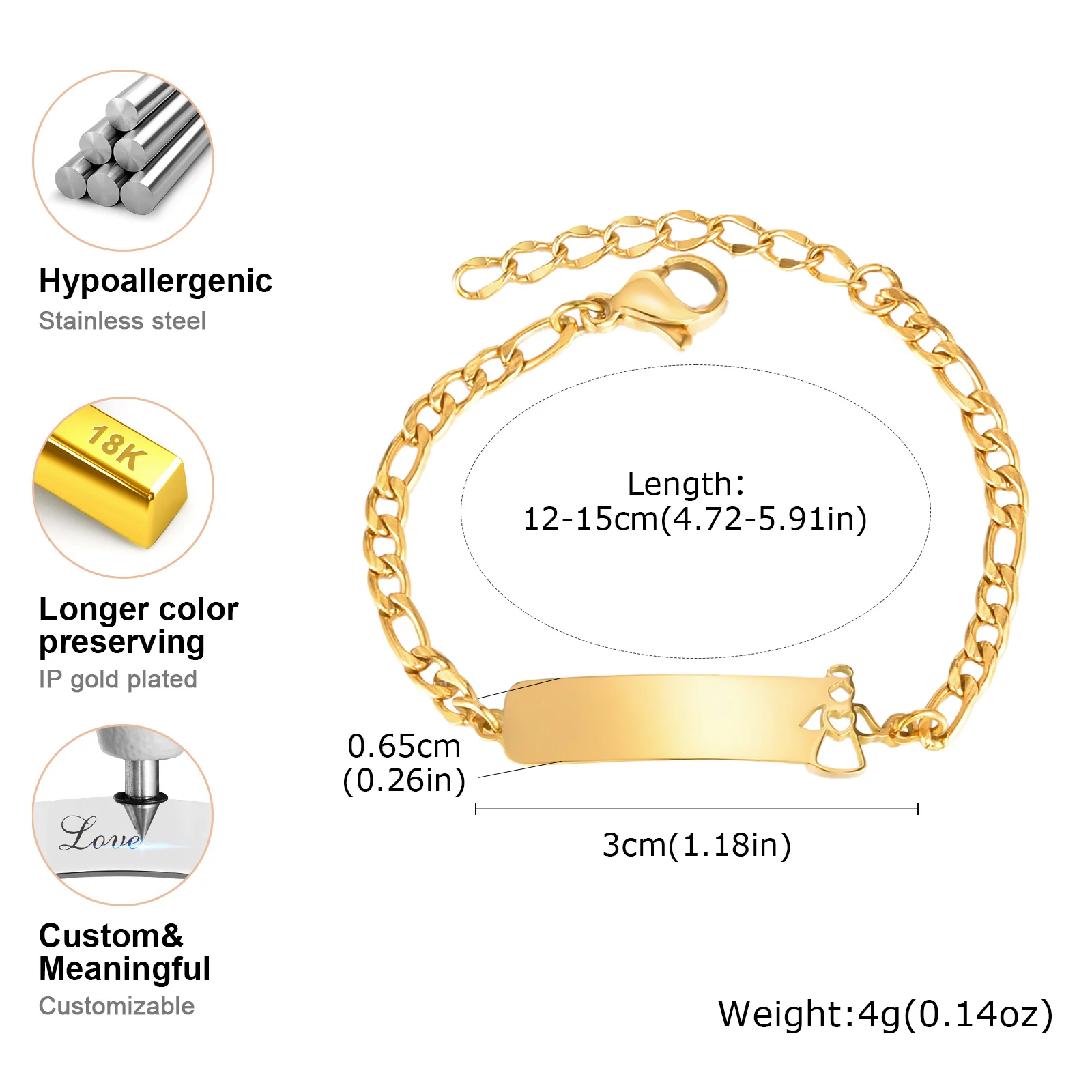 Gelang Tanggal Nama Ukiran Gratis untuk Bayi, Gelang Baja Tahan Karat Malaikat Berongga Rantai TNK, Hadiah Perhiasan Tahan Air Modis