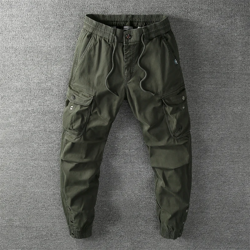 Men's Retro Style Autumn Casual Pants Washed Multi Pockets Cargo Pants with Zipper Closing Fashion Street Pants Jogger Pants