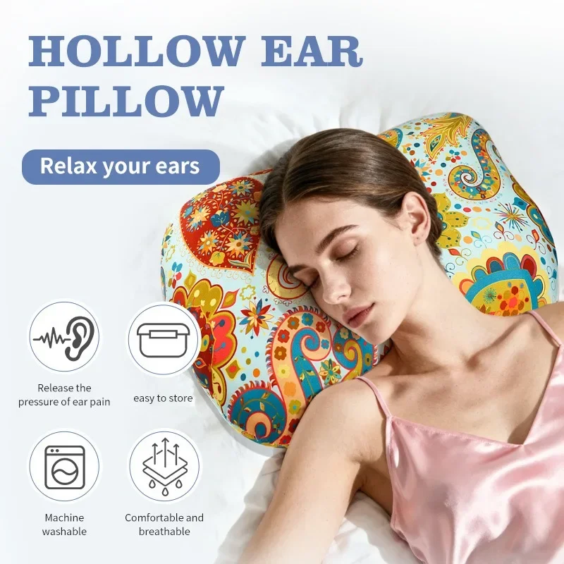 Ear Piercing Pillow with  Hole for Side Sleeper Relief Pain Cotton and Polyester  Pillows Washable  Guard Pillow