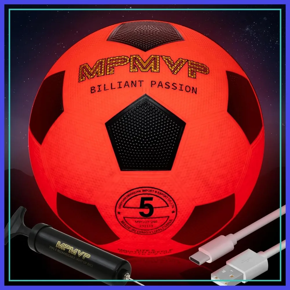 

Glow in The Dark Soccer Ball Size 5, Light Up with Every Kick, Water-Resistant, Includes Pump, Manual & Extra Batteries