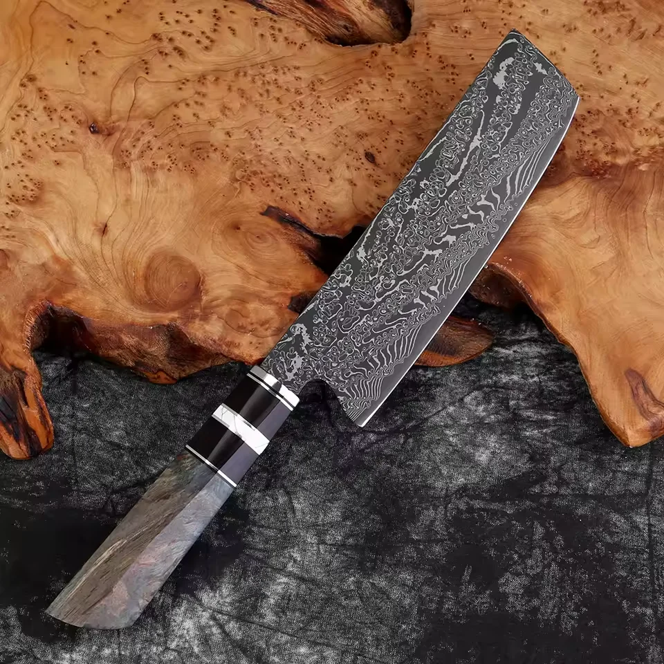 

Japanese 7 Inch Nakiri Knife Sharp Meat Cleaver Kitchen Vegetable Knife Damascus Stainless Steel Black Blade Asian Cooking Knife
