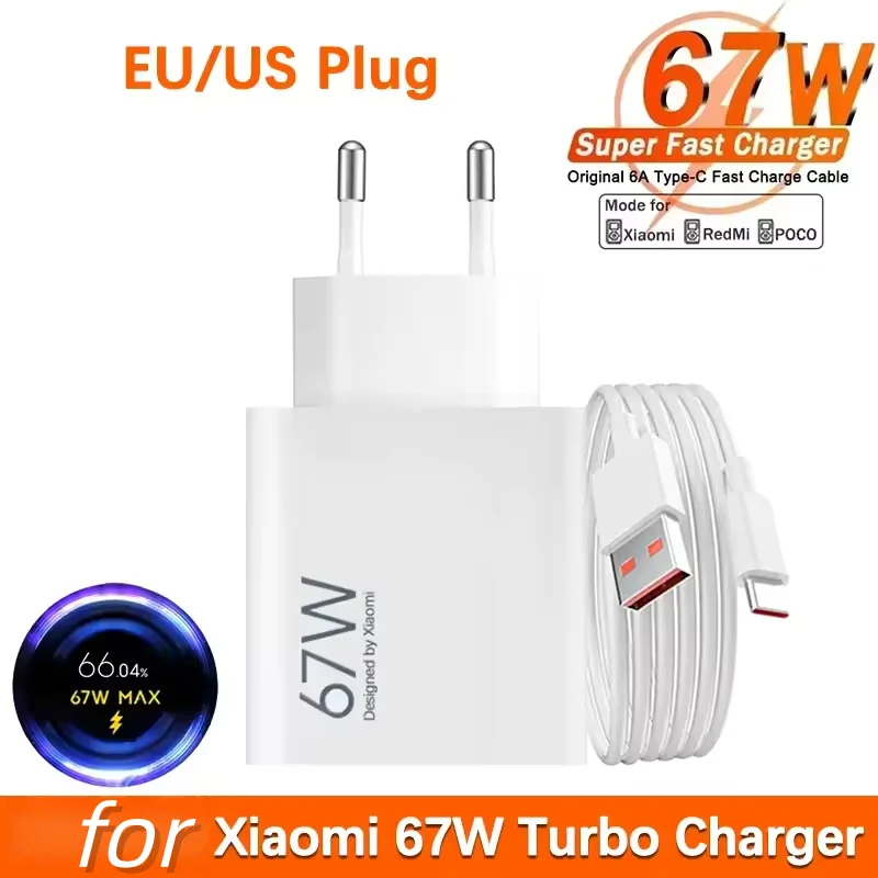 

Оригинальное турбо-зарядное устройство Xiaomi 67W (100% оригинал) с быстрой зарядкой, высокоскоростной адаптер GaN (ЕС) для Poco X6 Pro, X5, F5, Mi 14, 13, 12S, Redmi K60, K50, K60E