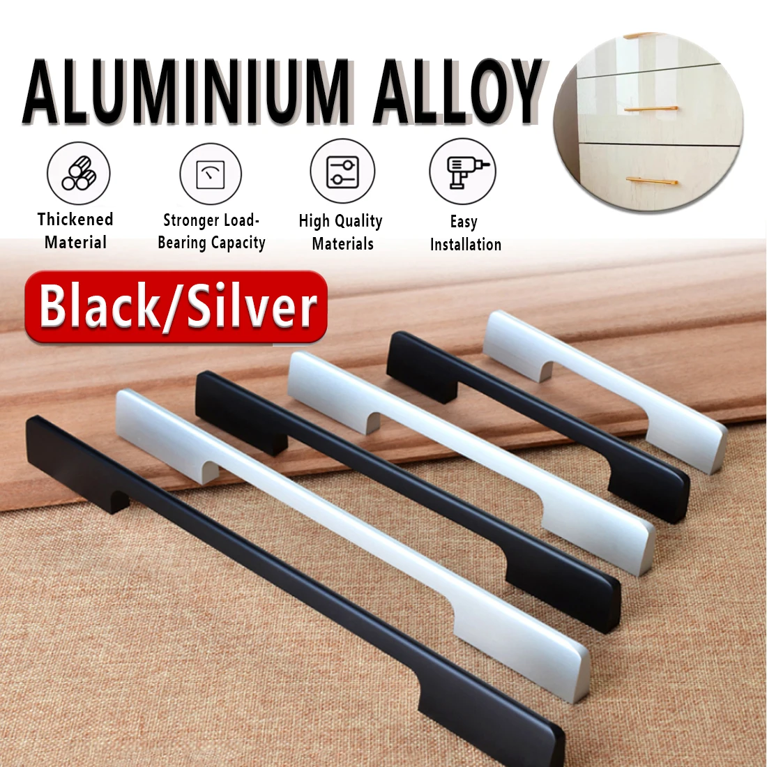 

simple black Silver aluminum alloy door handle Extended wardrobe handle cabinet shoe cabinet handle