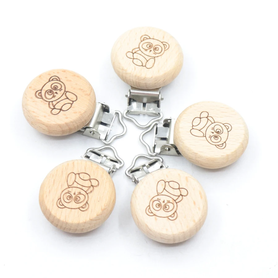 5pcs Cartoon Animal Pacifier Clip Wooden Soother Clip For Nursing Chew Accessory DIY Dummy Clip Chains Wooden Baby Teether Toys