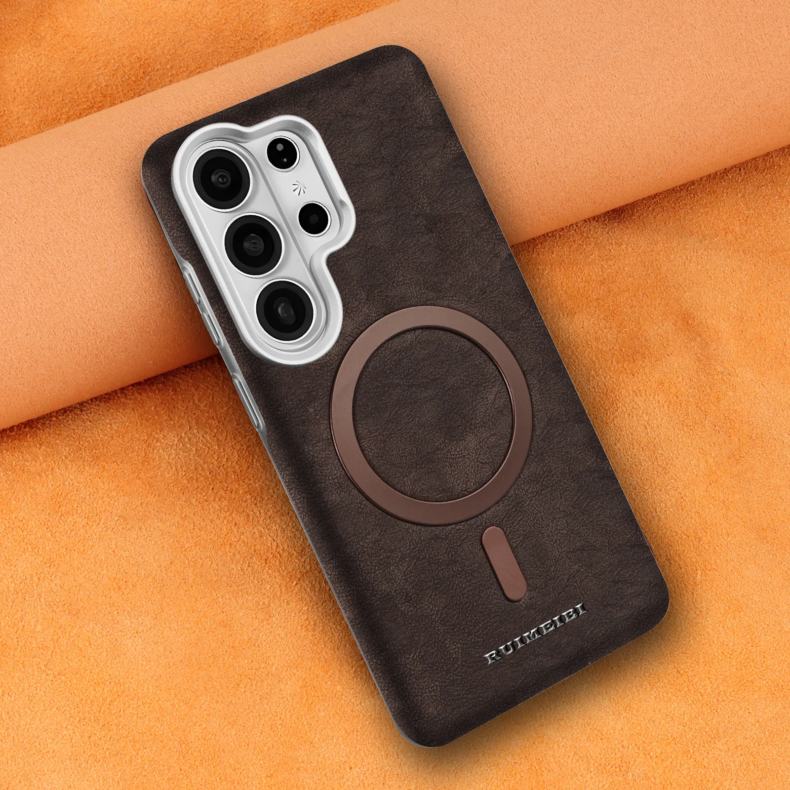 Premium Magnetic Leather Phone Case,for Samsung Galaxy S25 Ultra S24+Plus Cove Retro Eco-Friendly PU Leather Electroplated Frame