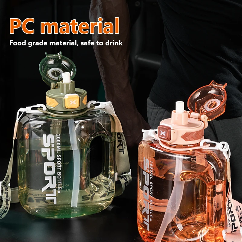 

1L/1.6L/2L Large Capacity Water Bottle Big Belly Cup Sports Water Bottle Ton Ton Bucket Student Portable Plastic Space Cup