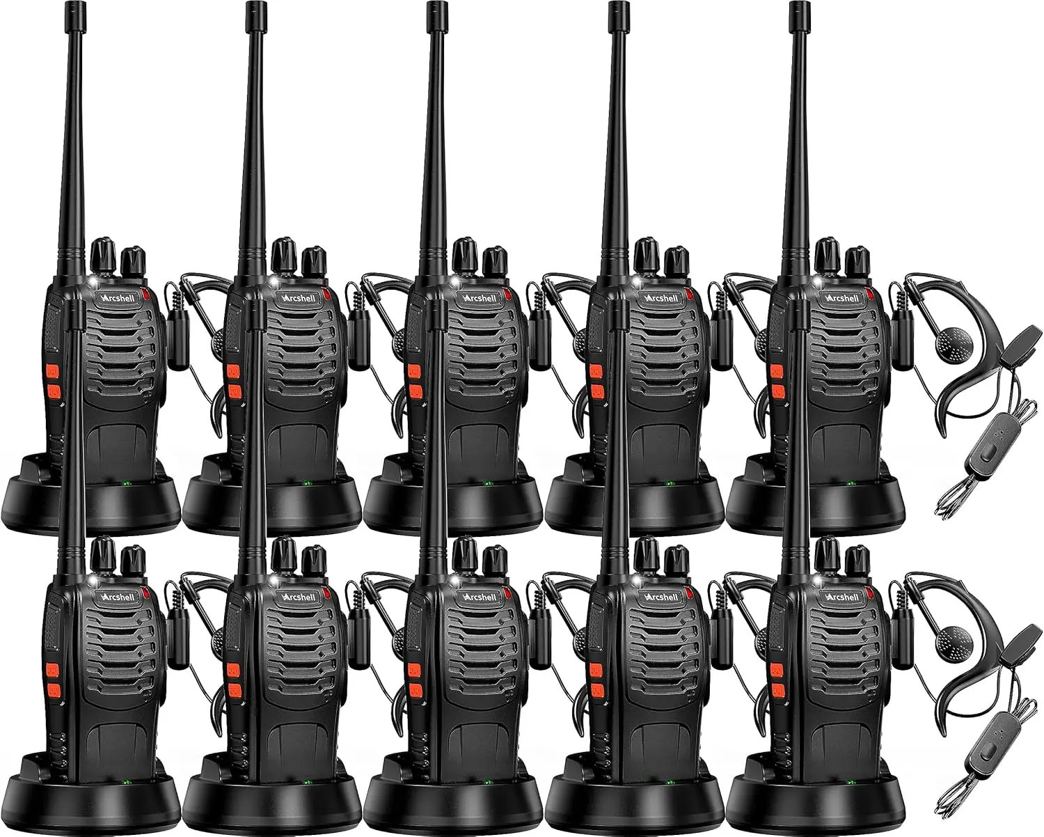 

16 Channel Rechargeable Two-Way Radios 10 Pack Long Range Walkie Talkies with Earpiece, Li-ion Battery and Charger Included