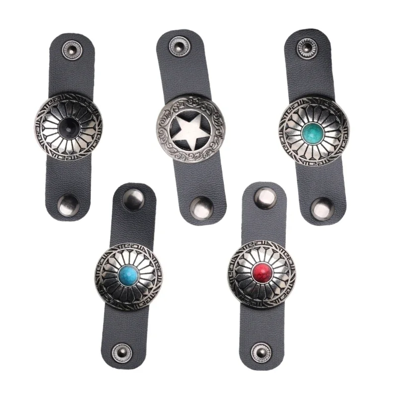 5 stuks cowboy westerse stijl kunstleer sjaal gesp vintage bandana vierkante sjaal halsdoek clip houder met knop