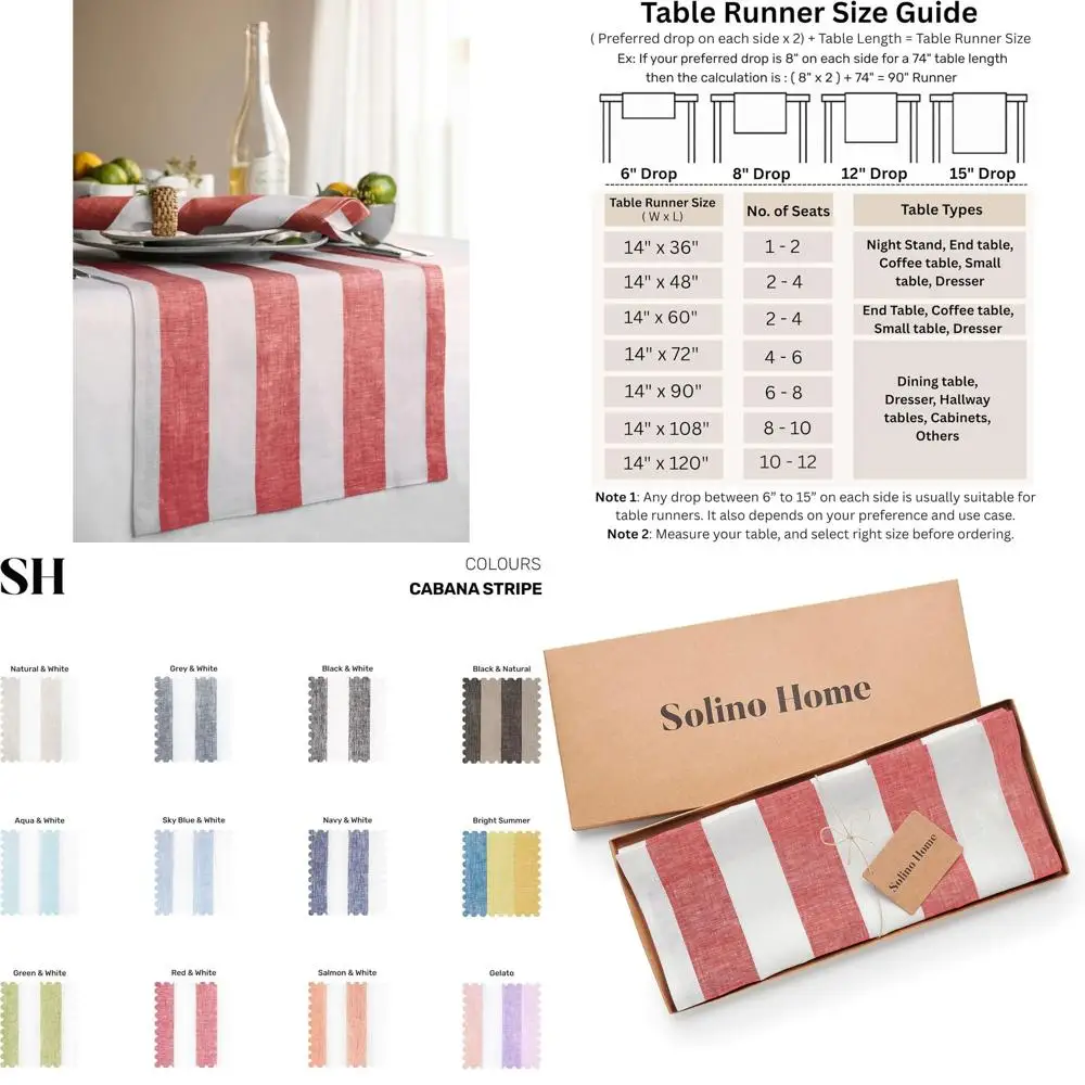 

Pure Linen Cabana Stripe 14 x 120 Table Runner in Red & White for Festive Occasions