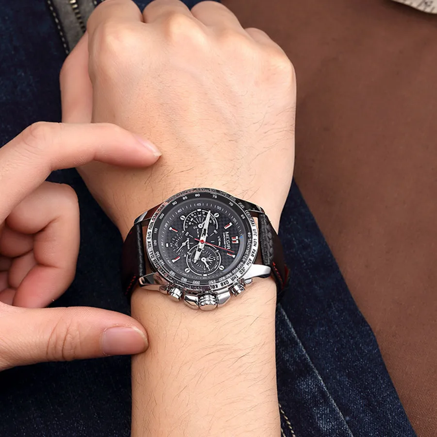 

MEGIR New Watch Timing Code Quartz Watch Multi functional Movement Men's Watch Round Luxury Brand Fashion Sports Quartz Watch