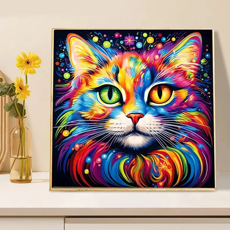 الملونة القط الماس اللوحة DIY التطريز منزل كامل مربع الحفر المستديرة فسيفساء الحيوان الماس الحرف اليدوية جدار ديكور فني