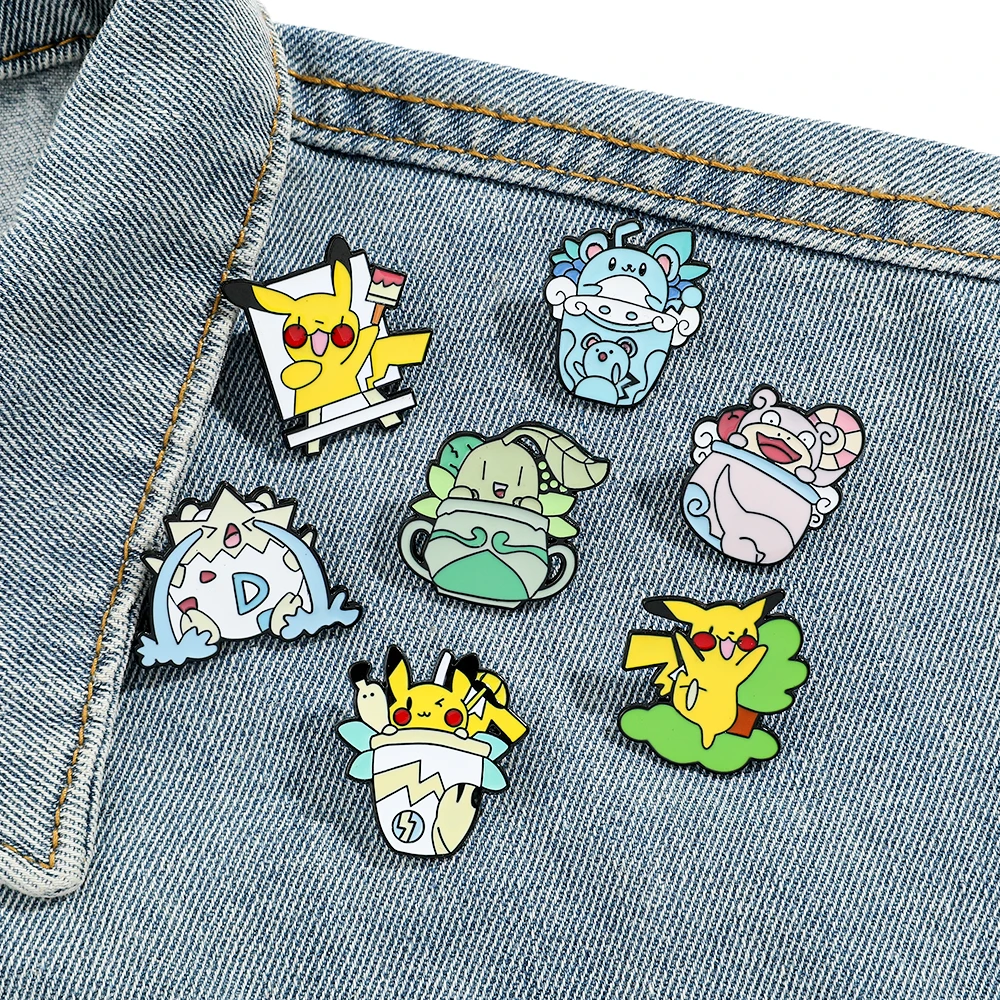 Pokemon Teacup Elf Series Enamel Pins Pikachu Togepi Brooch Metal Badges Accessories Birthday Party Children\'s Day Gifts