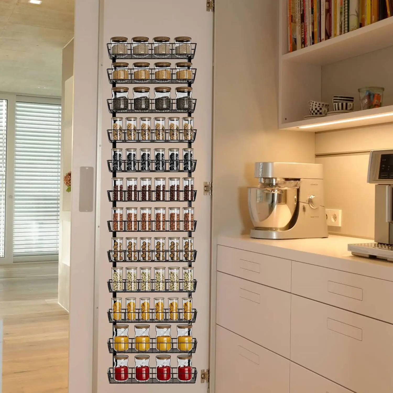 Adjustable Wall Mount Spice Rack Organizer, 12-Tier Dual-use (Multi-use) Hanging Spice Shelf Storage for Kitchen Pantry