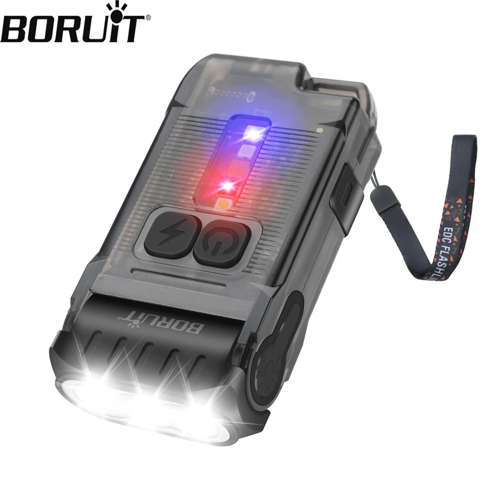 BORUiT V15 EDC Flashlight 80°Head Swivels 1200LM Fluorescence Type-C Rechargeable Keychain Light 10 Modes Camping Pocket Lantern