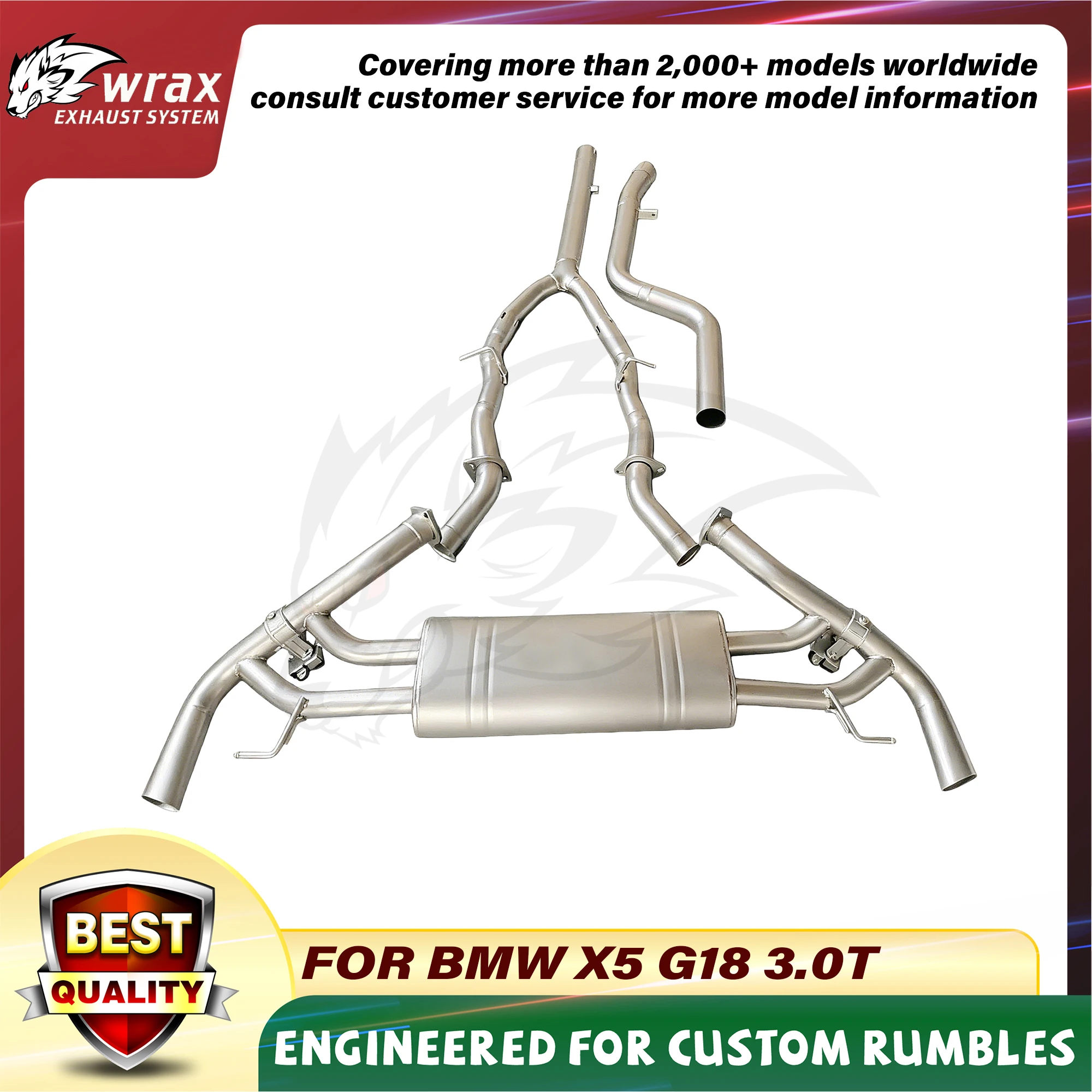 Escape deportivo WRAX Performance para BMW X5 G18 3.0T SS304 Catback con válvula Diseño Plug-and-Play para una fácil instalación