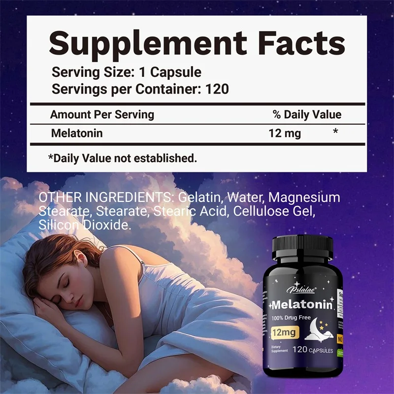 Melatonin 12mg - Relieves Anxiety and Stress, Helps with Deep Sleep, Helps Reduce Insomnia and Trouble Falling Asleep, Non-GMO view 2
