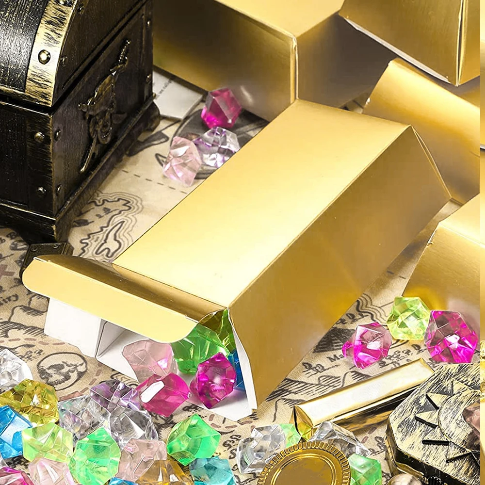 6Pcs Gold Bars Fake Bar Gift Box Party Favor Chocolate Gold Coins Foil Treasure Brick Paper Boxes for Christmas Wedding
