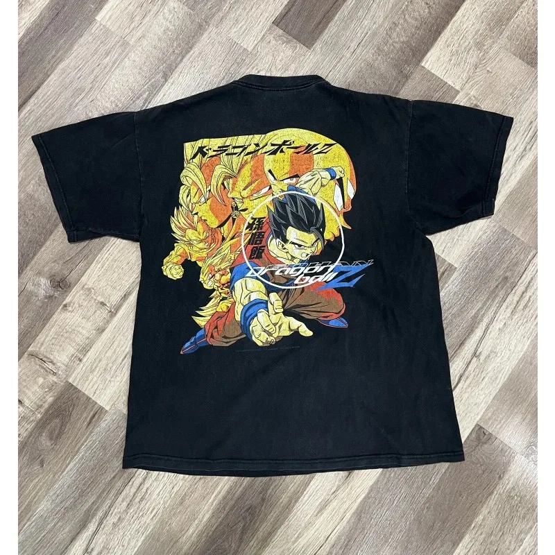 Camiseta Dragon Ball Z Verano 2026, Goku Multi-Form Fusion, Estampado Vintage Lavado, 100% Algodón, Talla Grande, Retro, para Hombres, Mujeres y Niños