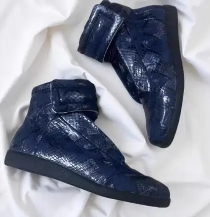 حار رجل بورجوندي أزرق رمادي جلد الثعبان جولة تو عالية أعلى أحذية رياضية مسطحة الذكور الشارع نمط الترفيه في الهواء الطلق حذاء من الجلد حذاء #2