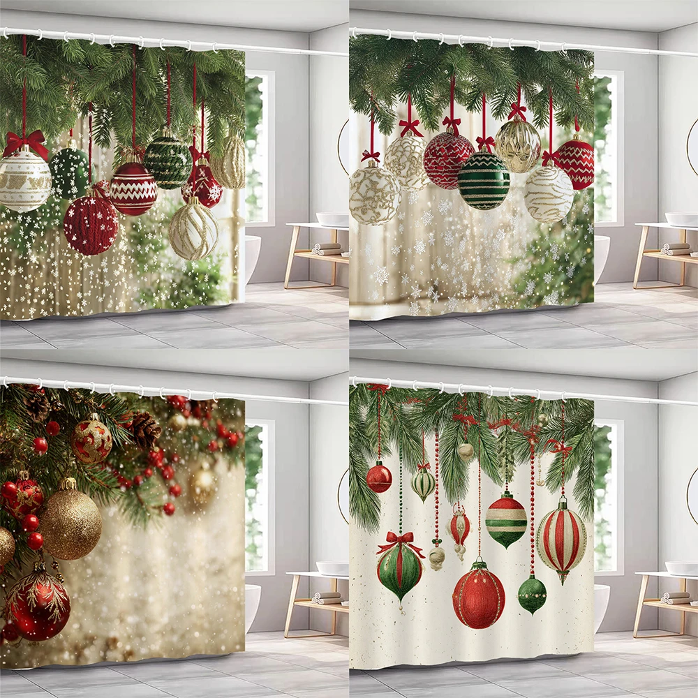

Christmas Shower Curtains with hooks Christmas tree and bells Shower Curtain Polyester Bathroom Curtain home Decor Curtain