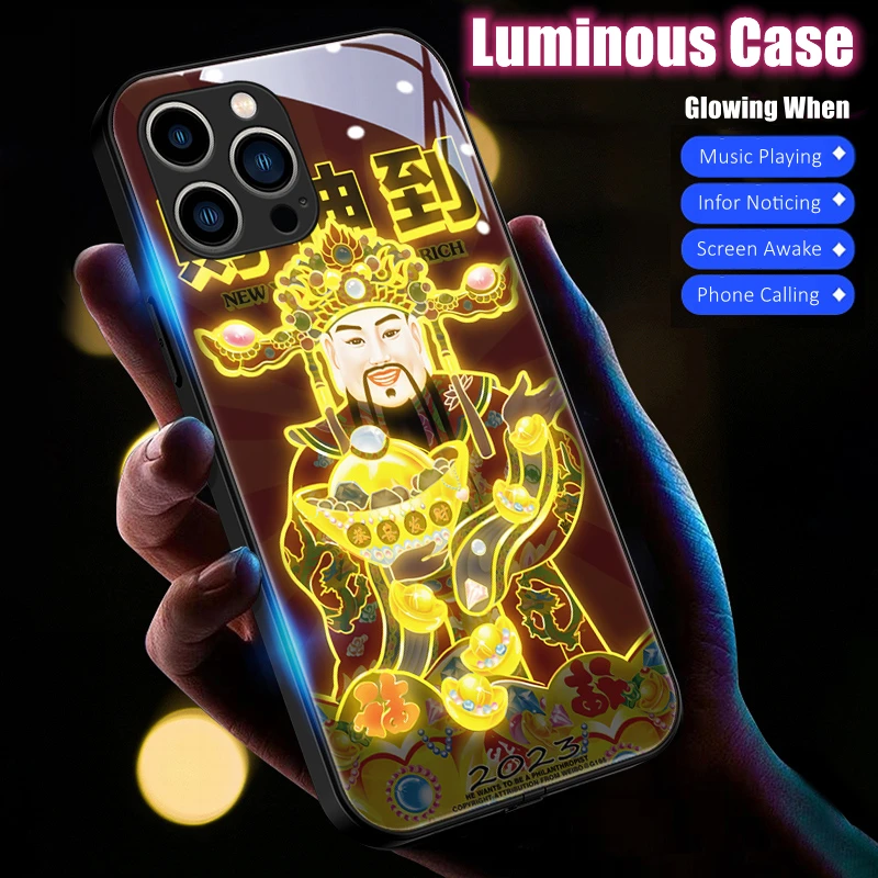 

May You Rich LED Light Glow Luminous Phone Case Friend Birthday Gift for Samsung S24 S22 S23 Note 10 20 A14 A54 A73 Plus Ultra