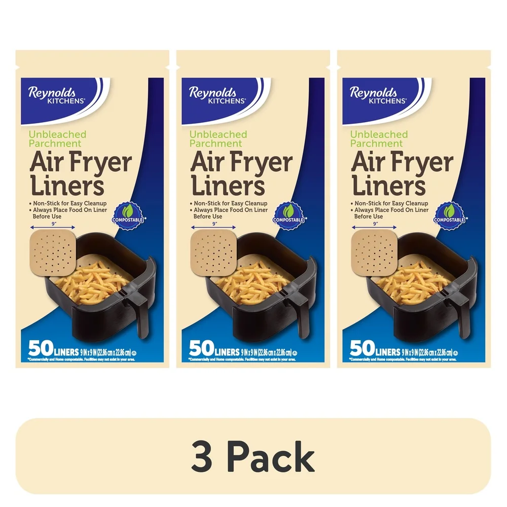 

3 Pack Non-Stick Parchment Paper Air Fryer Liners 50 Count Easy Cleanup Pre-Cut Disposable Cooking Accessories Home Compostable